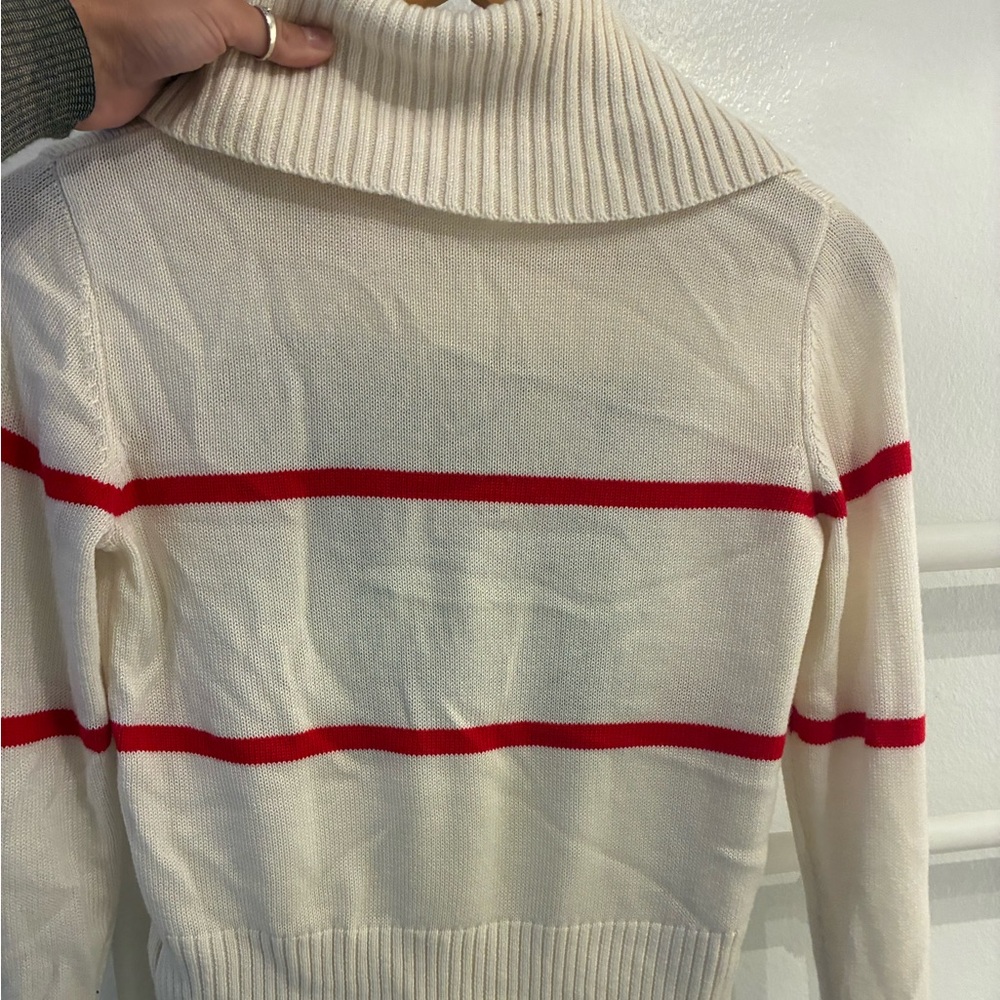 Dior Cream Knit Sweater with Black Logo and Red Stripe Accents - Picture 2 of 4